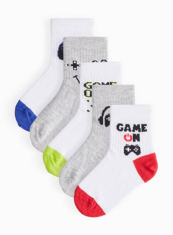 Ribbed Gaming Print Ankle Socks 5 Pack 4-6.5